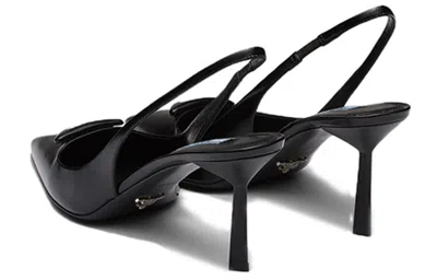 Prada (wmns)  Patched Logo Brushed Leather Slingback Heels 'black'