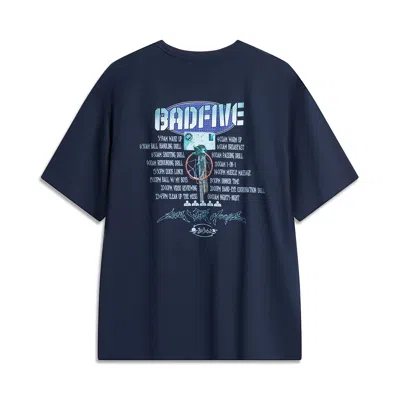 Li-ning Badfive Hoops Graphic T-shirt 'navy' In Blue
