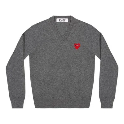 Comme Des Garçons Play Comme Des Garcons Play V-neck Pullover Red Emblem In Gray