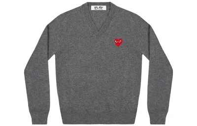 Comme Des Garçons Play Comme Des Garcons Play V-neck Pullover Red Emblem In Gray