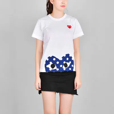 Comme Des Garçons Play (wmns) Comme Des Garcons Play Polka Dot Half Heart Tee 'white Blue'