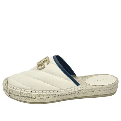 Gucci (wmns)  Leather Espadrilles With Double G Slides 'white' In Neutral