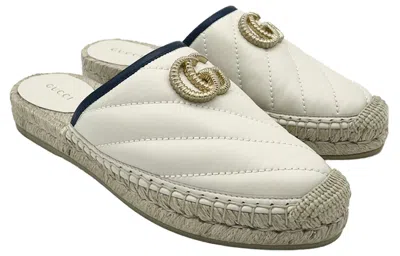 Gucci (wmns)  Leather Espadrilles With Double G Slides 'white' In Neutral