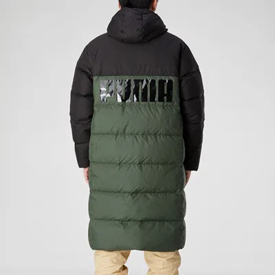 Puma Long Oversized Down Jacket 'green Black' In Multi