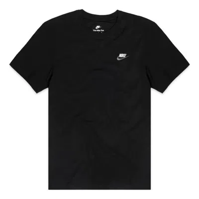 Nike Sportswear Club Embroidered Logo Solid Color Round Neck Short Sleeve Black In Black
