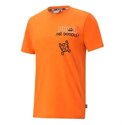 Puma X Mr Doodle Relaxed Tee Printing Short Sleeve Flame Orange In Orange