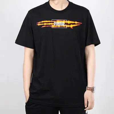 Puma Printed Sports Short Sleeve Tee Black In Black