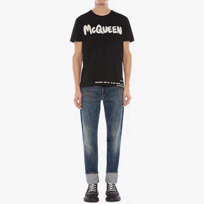 Alexander Mcqueen Black Cotton Logo Print T-shirt