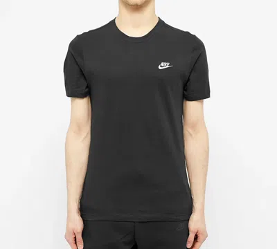 Nike Sportswear Club Embroidered Logo Solid Color Round Neck Short Sleeve Black In Black