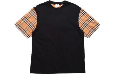 Burberry Black T-shirt With Check Pattern Sleeves Women In Black