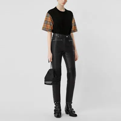Burberry Black T-shirt With Check Pattern Sleeves Women In Black