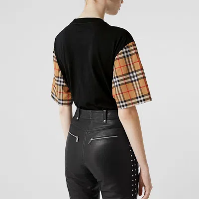 Burberry Black T-shirt With Check Pattern Sleeves Women In Black