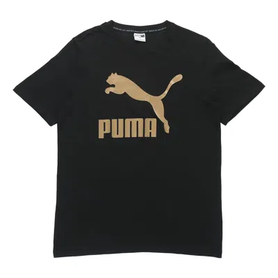 Puma Athleisure Casual Sports Bronzing Logo Printing Short Sleeve Black In Black