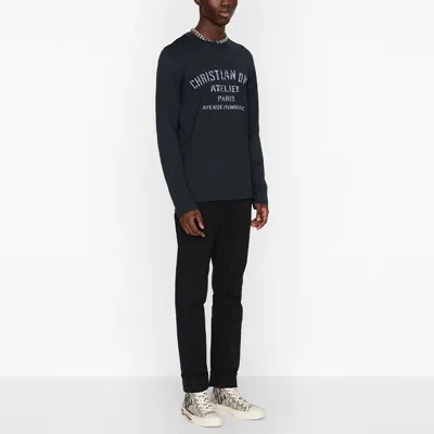 Dior Lettered Round Neck Pullover Sweater For Men Navy In Black