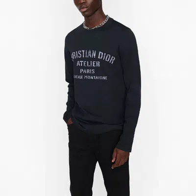 Dior Lettered Round Neck Pullover Sweater For Men Navy In Black