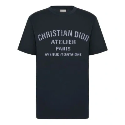 Dior Men's  Knit Round Neck Short Sleeve Navy Blue In Black