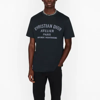 Dior Men's  Knit Round Neck Short Sleeve Navy Blue In Black