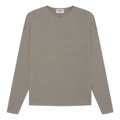 Essentials Fear Of God  Ss21 Thermal Henley Long Sleeve Grey Flannel In Brown