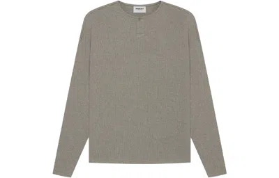 Essentials Fear Of God  Ss21 Thermal Henley Long Sleeve Grey Flannel In Brown