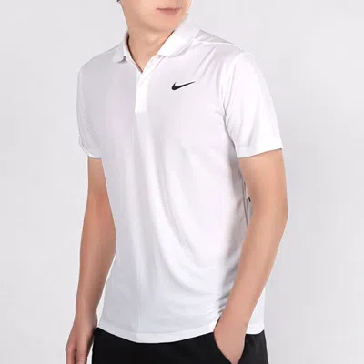 Nike Dri-fit Victory Logo Quick Dry Breathable Sports Short Sleeve Polo Shirt White In White