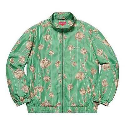 Supreme Floral Silk Track Jacket 'green Tan' In Multi
