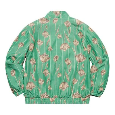 Supreme Floral Silk Track Jacket 'green Tan' In Multi