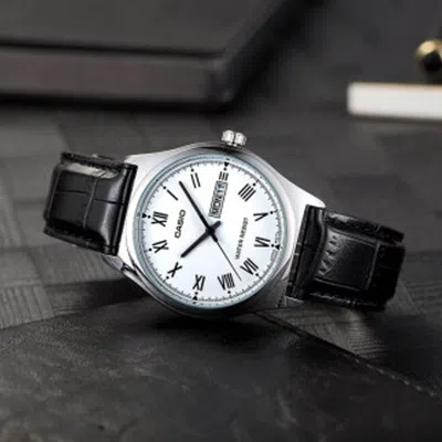 Casio Waterproof Quartz White Dialblack Strap Mens Whiteblack Analog