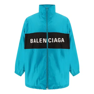 Balenciaga Windbreaker Logo Jacket In Turquoise