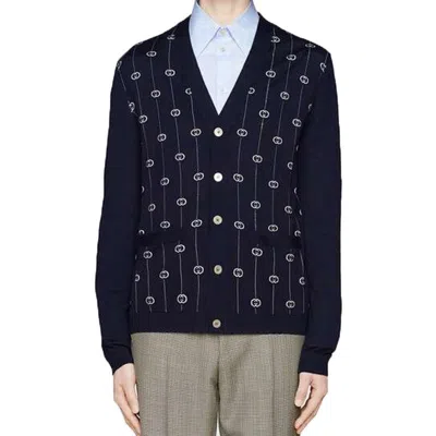 Gucci (wmns)  Wool Interlocking G Stripe Cardigan 'dark Blue'