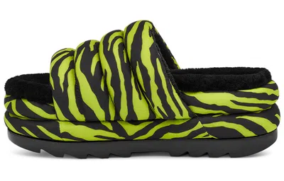 Ugg Maxi Slide Tiger Print In Key Lime In Black