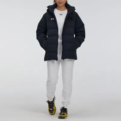 Under Armour (wmns)  Logo Training Hooded Down Jacket 'black White' In Blue