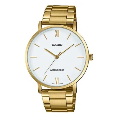 Casio Waterproof White Watch Dial White Analog In Gold