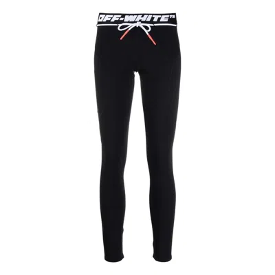 Off-white Black Leggings With Logo And Drawstring In Stretch Polyamide Woman In Black