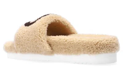 Gucci Eileen Logo Genuine Shearling Slide Sandal In Brown