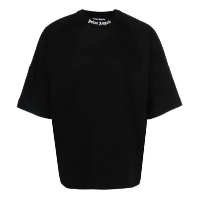 Palm Angels Mens Black White Classic Logo-print Cotton-jersey T-shirt M In Black