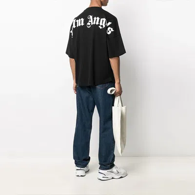 Palm Angels Mens Black White Classic Logo-print Cotton-jersey T-shirt M In Black