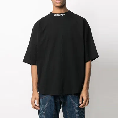 Palm Angels Mens Black White Classic Logo-print Cotton-jersey T-shirt M In Black