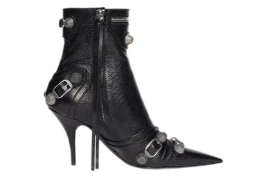 Balenciaga Womens Cagole Lambskin Buckle Zip Ankle Booties In Black