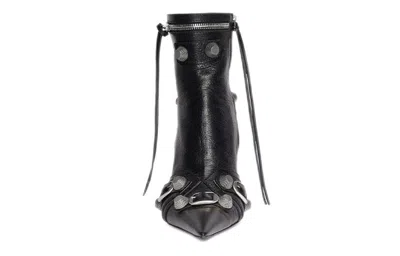 Balenciaga Womens Cagole Lambskin Buckle Zip Ankle Booties In Black