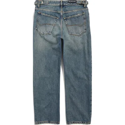 Balenciaga Distressed Buckled Straight Jeans In Blue