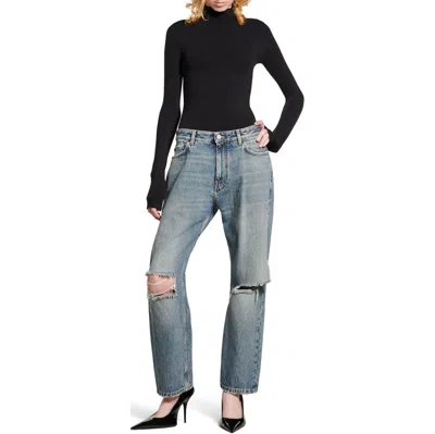 Balenciaga Distressed Buckled Straight Jeans In Blue