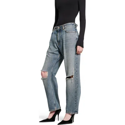 Balenciaga Distressed Buckled Straight Jeans In Blue