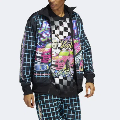 Adidas Originals X Jeremy Scott Crossover Cartoon Plaid Printing Sports Jacket Black In Multi