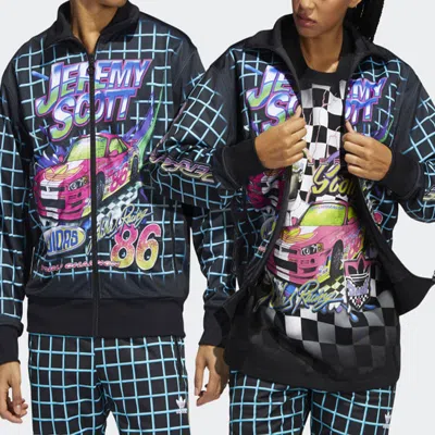 Adidas Originals X Jeremy Scott Crossover Cartoon Plaid Printing Sports Jacket Black In Multi
