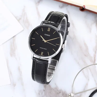 Casio Leather Band Waterproof Quartz Black Analog