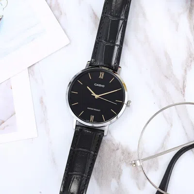 Casio Leather Band Waterproof Quartz Black Analog
