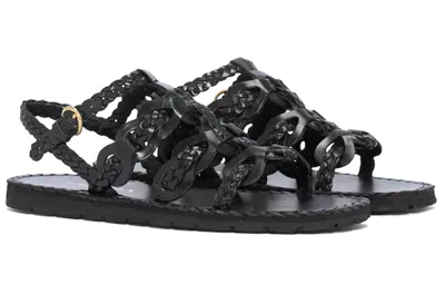Prada Braided Strappy Sandals In Black