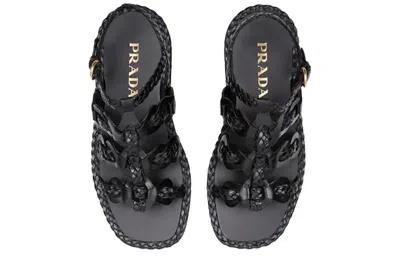 Prada Braided Strappy Sandals In Black