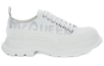 Alexander Mcqueen (wmns)  Tread Slick Low Lace Up Canvas Graffiti 'white Grey' In Gray