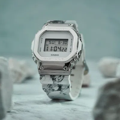 Casio G-shock Digital 'white Silver' In Metallic